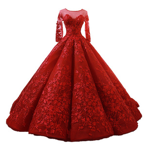 GS04 Summer Spring Floor Length Lace Red Marriage Party Peplum Dresses