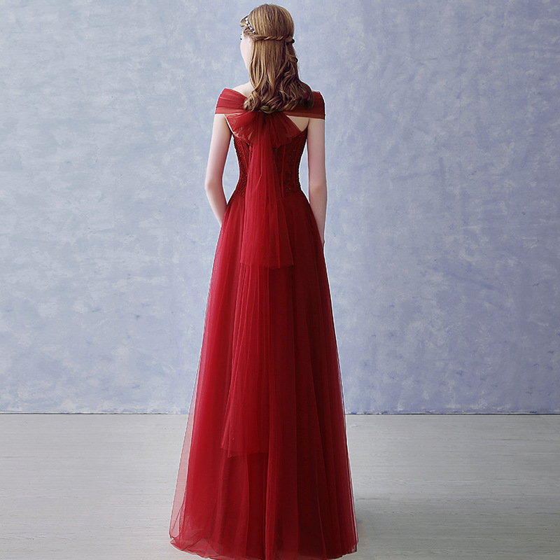 GS1824 New Design Korean Bride Slim Red V Neck Long Length Wedding Gown Bridal Toast Dress 2023