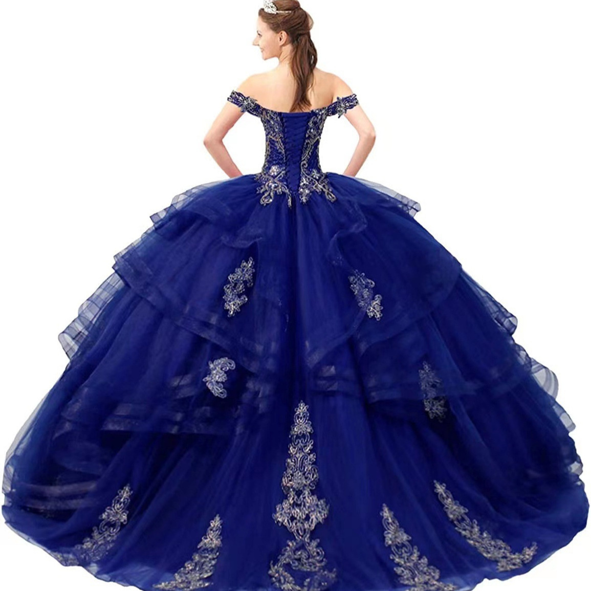 2984 Off The Shoulder Royal Blue Quinceanera Dresses 15 16 Lace Appliques Ball Gown Prom Dress Tulle Masquerade Gown