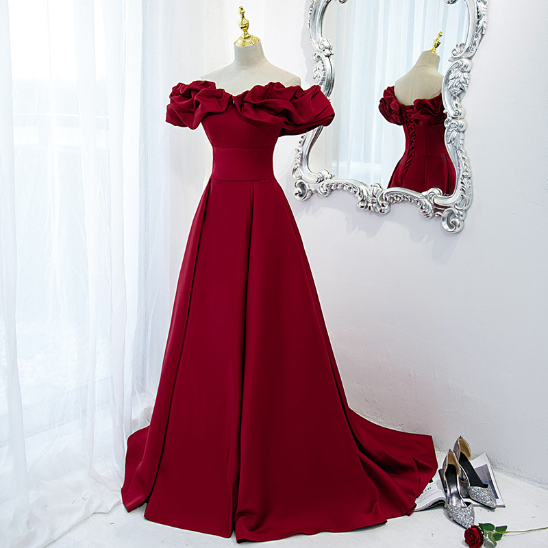 ZX-304 New Arrival Burgundy One-shoulder Long Bridesmaid Dresses Custom Manufacturer Evening Dresses Prom Dress