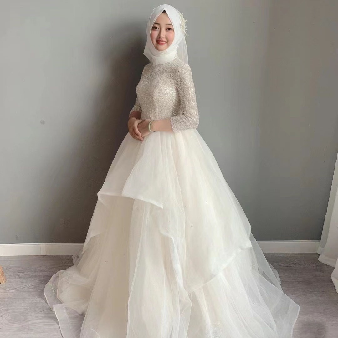 ZX-948 Beautiful Arabic Muslim Hijab Wedding Dress Women Elegant Islamic Wedding Dress Muslim Bridal Clothing With Scarf