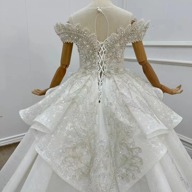 ZX-1138 Elegant Off Shoulder Ivory Ball Gown Kids Flower Girls Wedding Dresses