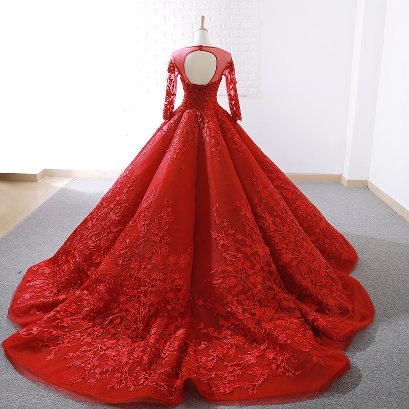 GS04 Summer Spring Floor Length Lace Red Marriage Party Peplum Dresses