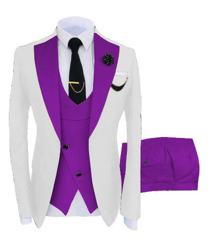 CH6088 Men Slim Fit White Blazer Vest Pants Set Bridegroom Prom 3 Pieces Tuxedoes Wedding Suit Sets