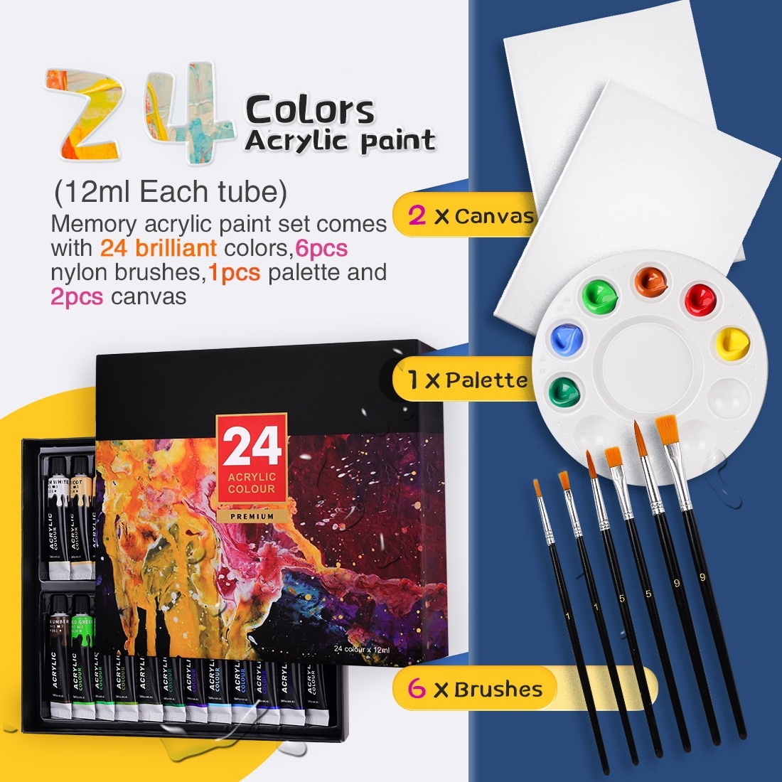 Acrylic Paint 12 24 36 Colors 12ml Acrylic Painting Hand Painted Paint Diy Waterproof Set Boxed Wholesale