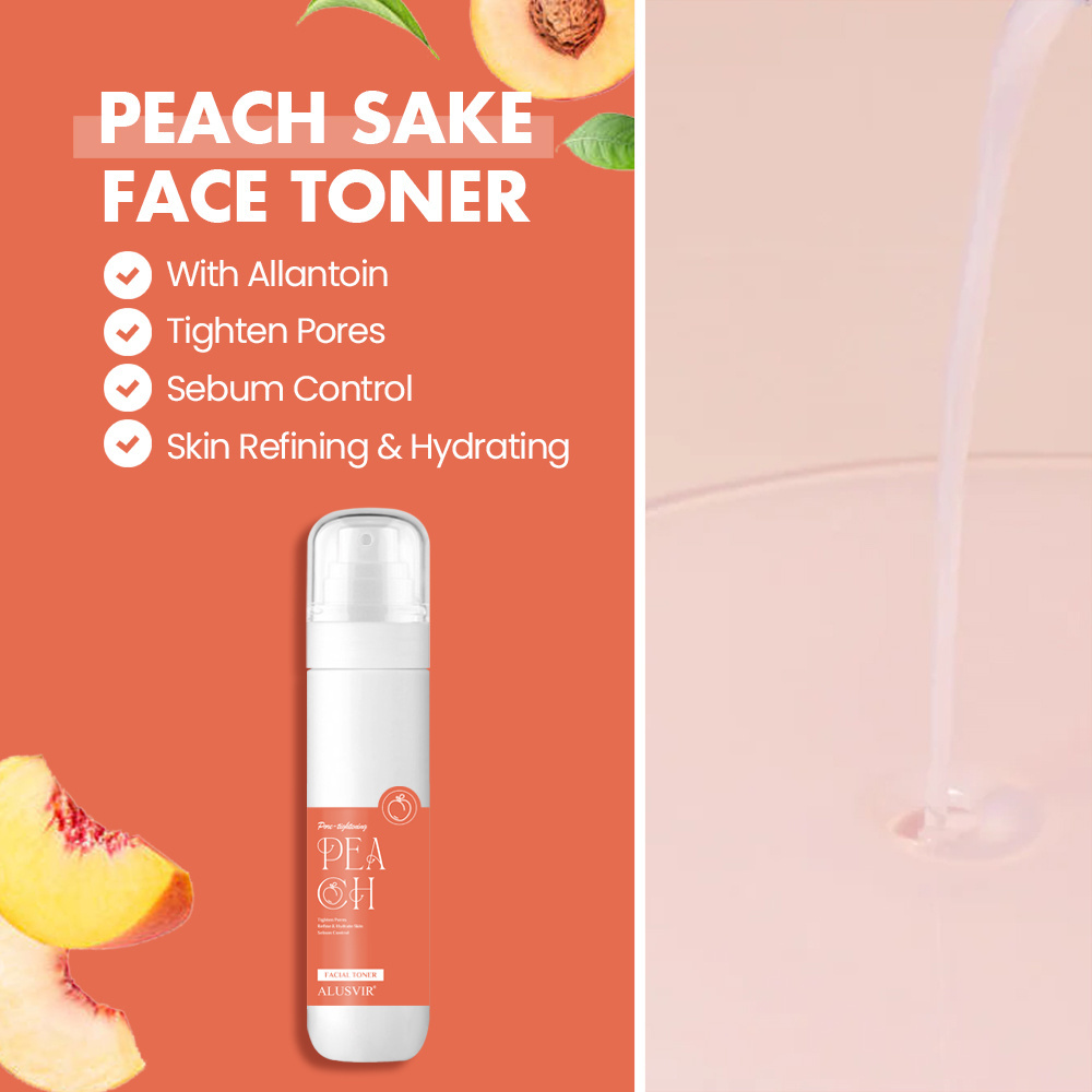 Customized Label Cosmetic Beauty Organic Skin Care Facial Refresh Pore Tightening Products Peach Skincare Face Toner Skin  Mist