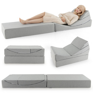 4-in-1 convertible folding sofa bed floor futon sleeper couch chair grey single multifunctional folding modular sofa bed