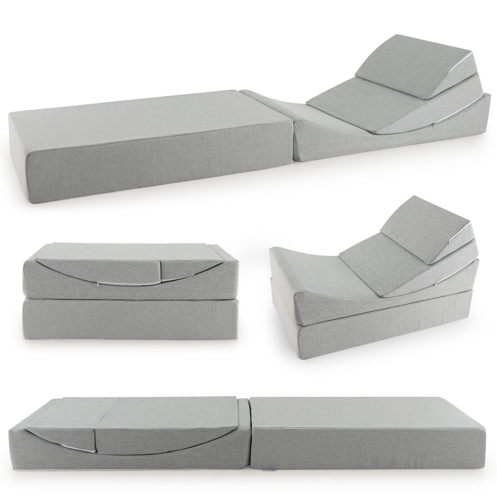 4-in-1 convertible folding sofa bed floor futon sleeper couch chair grey single multifunctional folding modular sofa bed