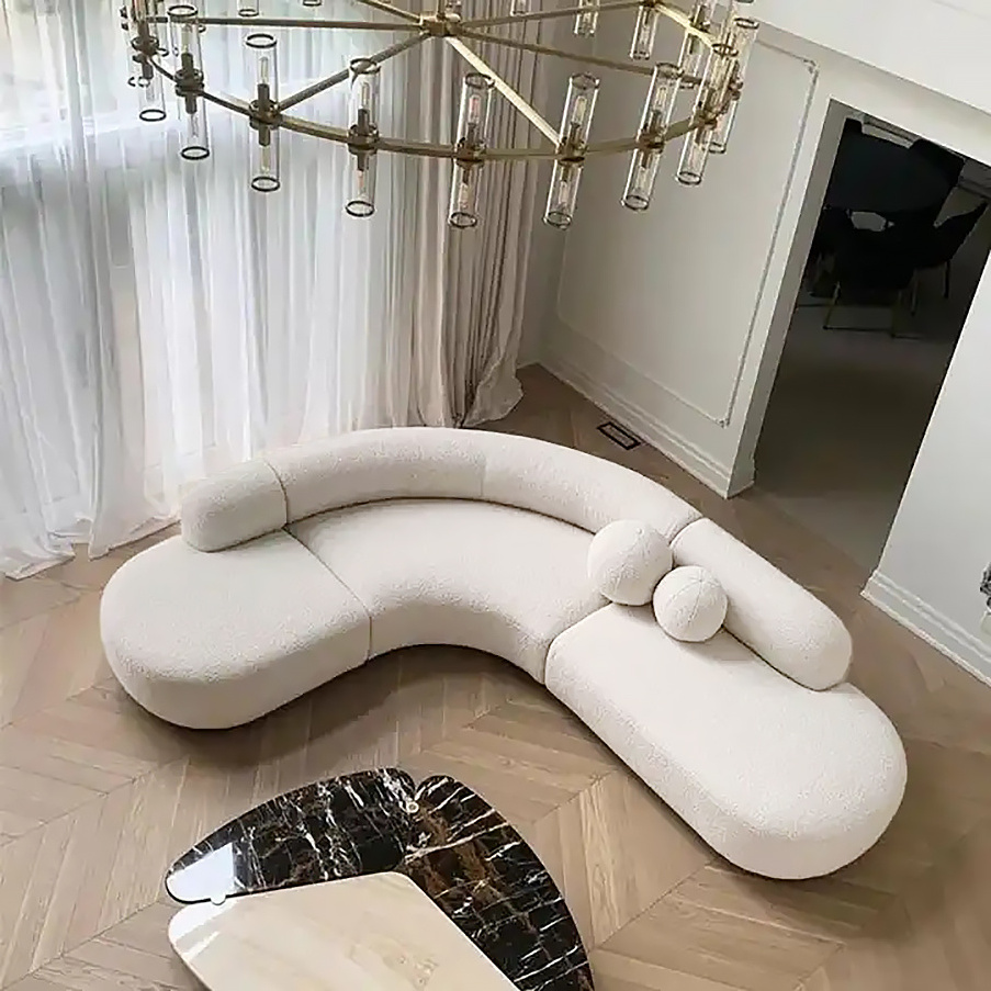 New Geometry Design Nordic Tufted Fabric Curved Sofa Living Room White Sofa Large Round Couch Lounge Circular Corner Sofa