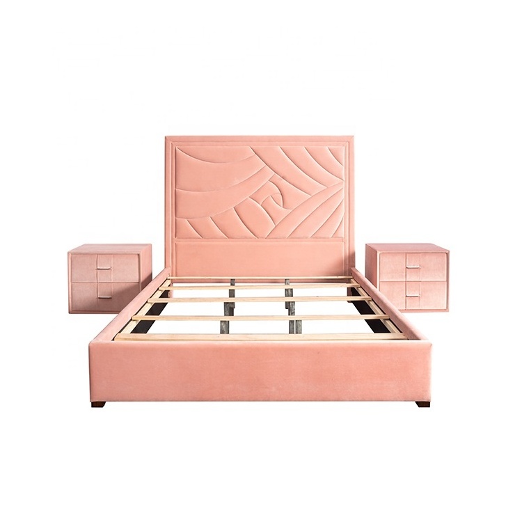 cx Cute Pink Velvet Princess bed girls light luxury all-solid wood frame modern simple single bed