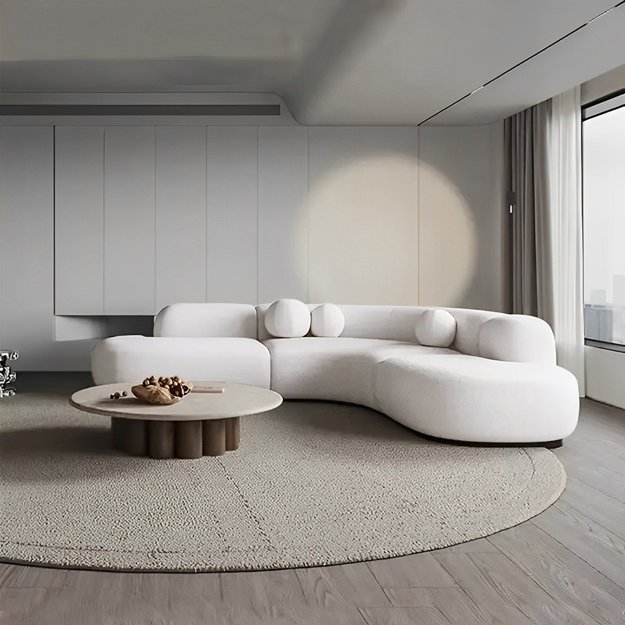 New Geometry Design Nordic Tufted Fabric Curved Sofa Living Room White Sofa Large Round Couch Lounge Circular Corner Sofa