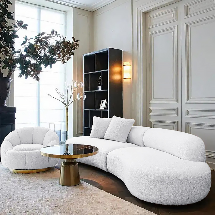 New Geometry Design Nordic Tufted Fabric Curved Sofa Living Room White Sofa Large Round Couch Lounge Circular Corner Sofa