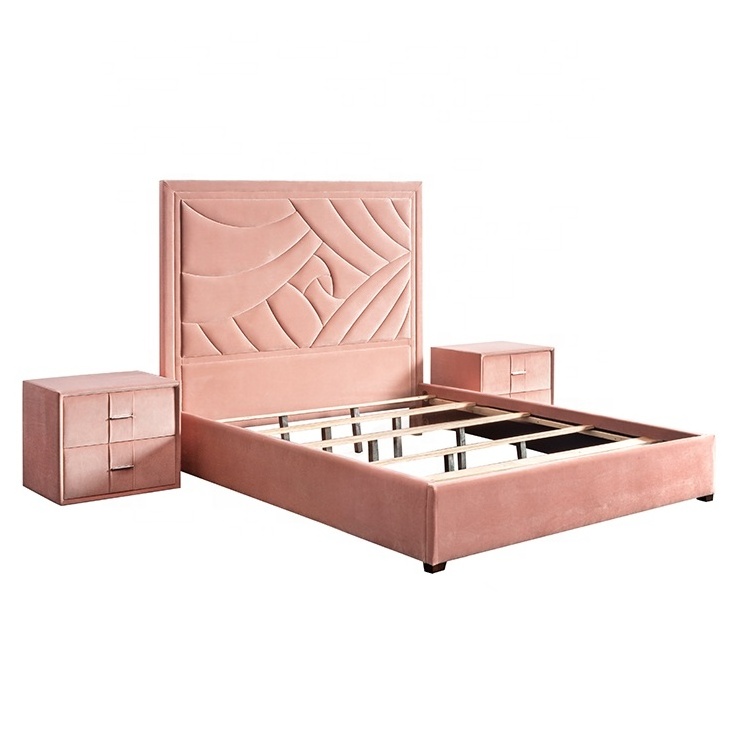 cx Cute Pink Velvet Princess bed girls light luxury all-solid wood frame modern simple single bed