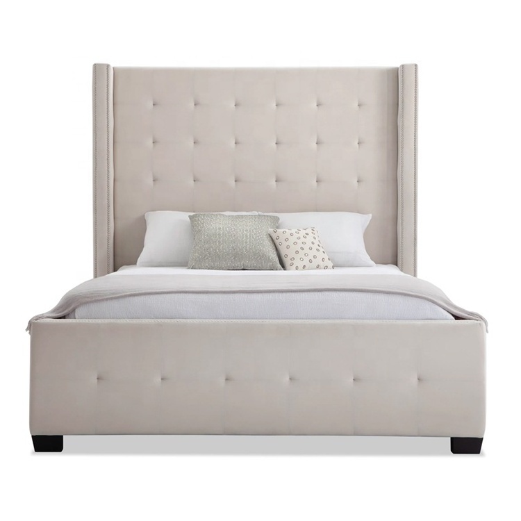 CX customized  luxury bedroom solid wood double bed full queen king bed frame tufted ling bed frame with headboard