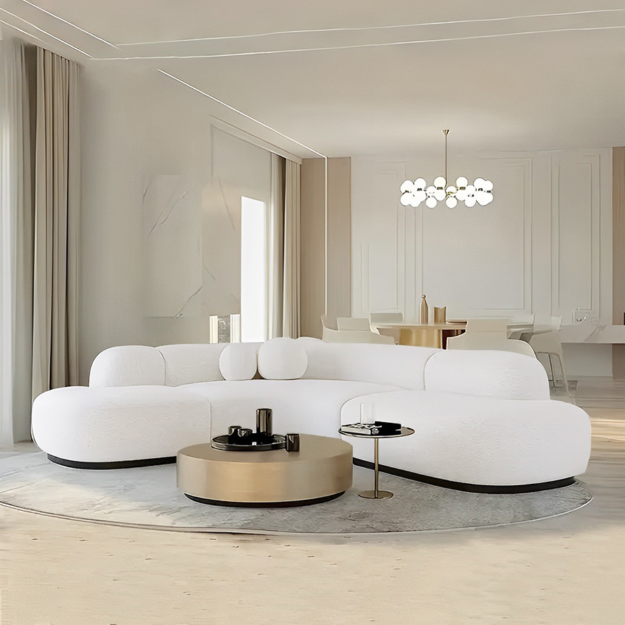 New Geometry Design Nordic Tufted Fabric Curved Sofa Living Room White Sofa Large Round Couch Lounge Circular Corner Sofa