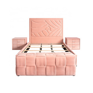 cx Cute Pink Velvet Princess bed girls light luxury all-solid wood frame modern simple single bed