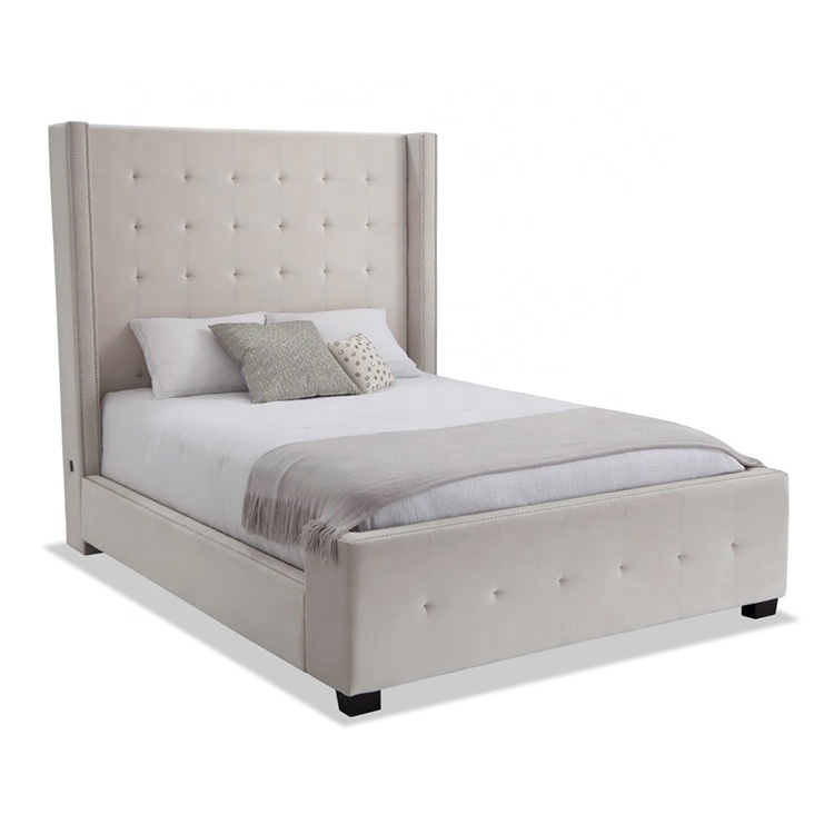 CX customized  luxury bedroom solid wood double bed full queen king bed frame tufted ling bed frame with headboard