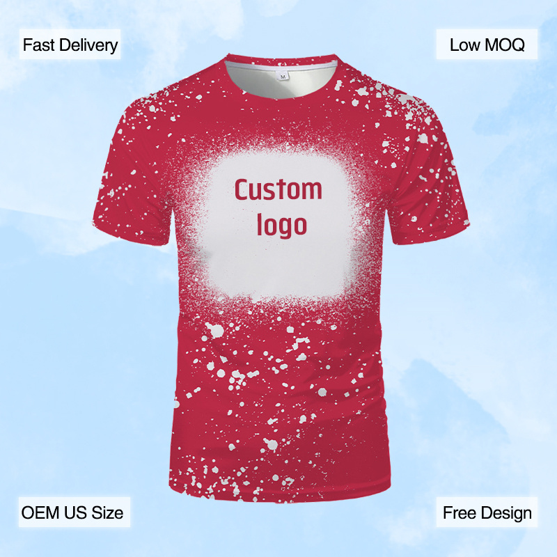 Oem Clothing Manufacturer Faux Bleached Shirts Printing Sublimation Beach Shirt Men Polyester Quick Dry Short Sleeve T Shirt