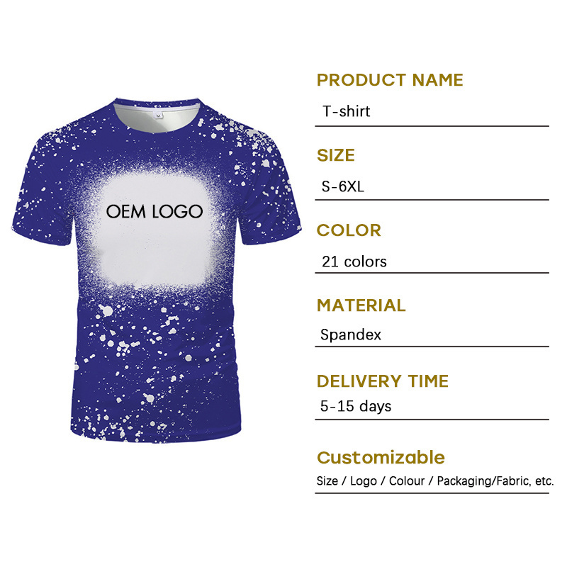 Oem Clothing Manufacturer Faux Bleached Shirts Printing Sublimation Beach Shirt Men Polyester Quick Dry Short Sleeve T Shirt