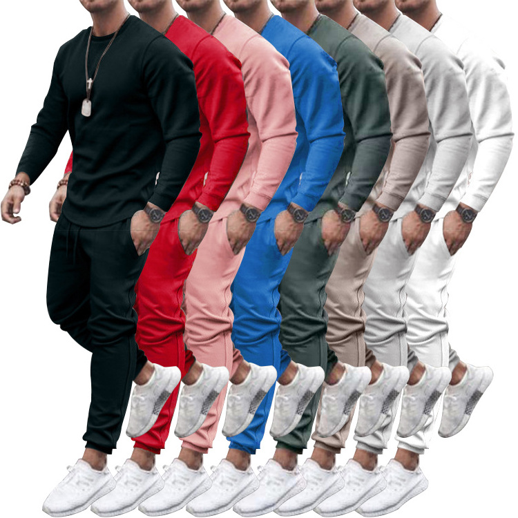 Bulk Custom Logo Jogger Crewshirt 2 Piece Tracksuits Mens Plain Thin Long Sleeve T-shirt Pants Two Piece Sets Sweat Suits