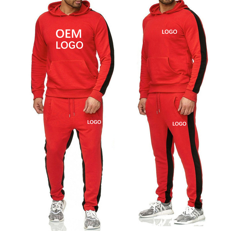 Customize Embroidery Blank Men Logo Fall Jogger Sweat Suits Plus Size 2 Piece Sweatsuit Winter Hoodies Tracksuit