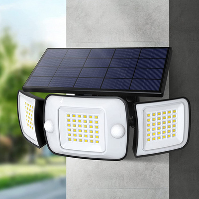 Dual Sensors IP65 Waterproof Solar Outdoor Lights 3 Heads Motion Sensor Security LED Solar Flood Lights Outdoor Wall Lights