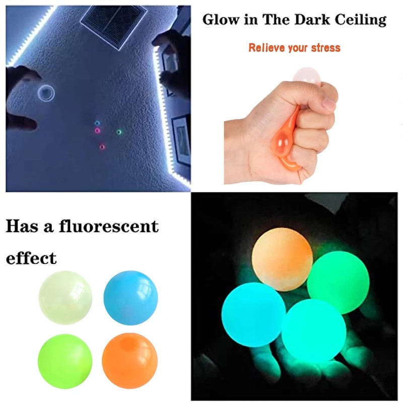 Cheap Funny Antistress Balls Stick to Ceiling Stress Toys Glow Sticky Balls Fidget Pressure Figet Toys Pack Luminous Ball 45mm