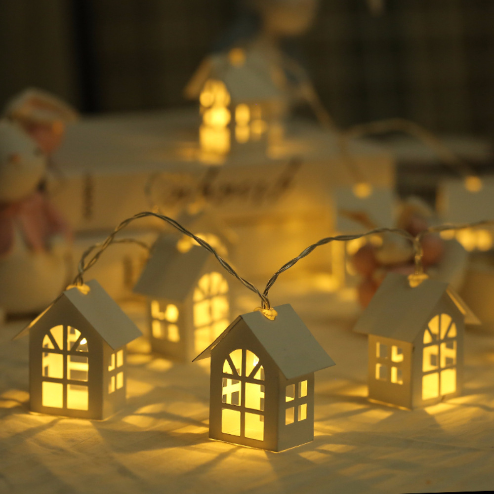 String Lights Christmas Decoration Lights House Wooden 10 LED Fairy Battery Operated Waterproof Hanging Novelty String Lights