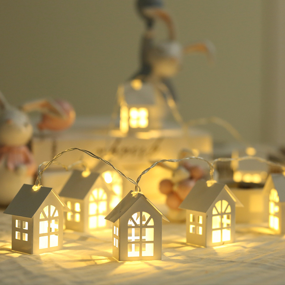 String Lights Christmas Decoration Lights House Wooden 10 LED Fairy Battery Operated Waterproof Hanging Novelty String Lights