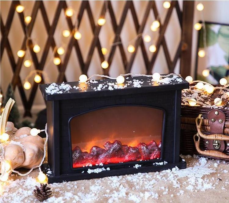 Chimenea USB/Battery Operated Christmas Lantern Simulated Fireplace Wind Desk Decor Table Fire Flame Atmosphere Lamp Night Light