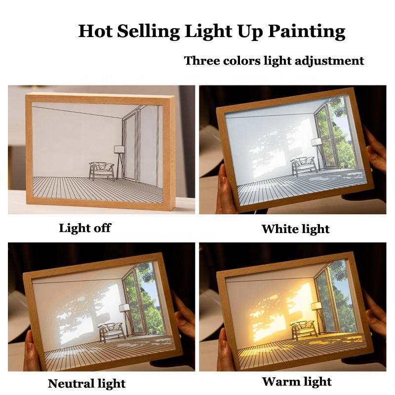 Art picture Light Display Wall Backlit Light up painting Decor Poster  Desk Lamp Night Light Wall Art for gift color packing