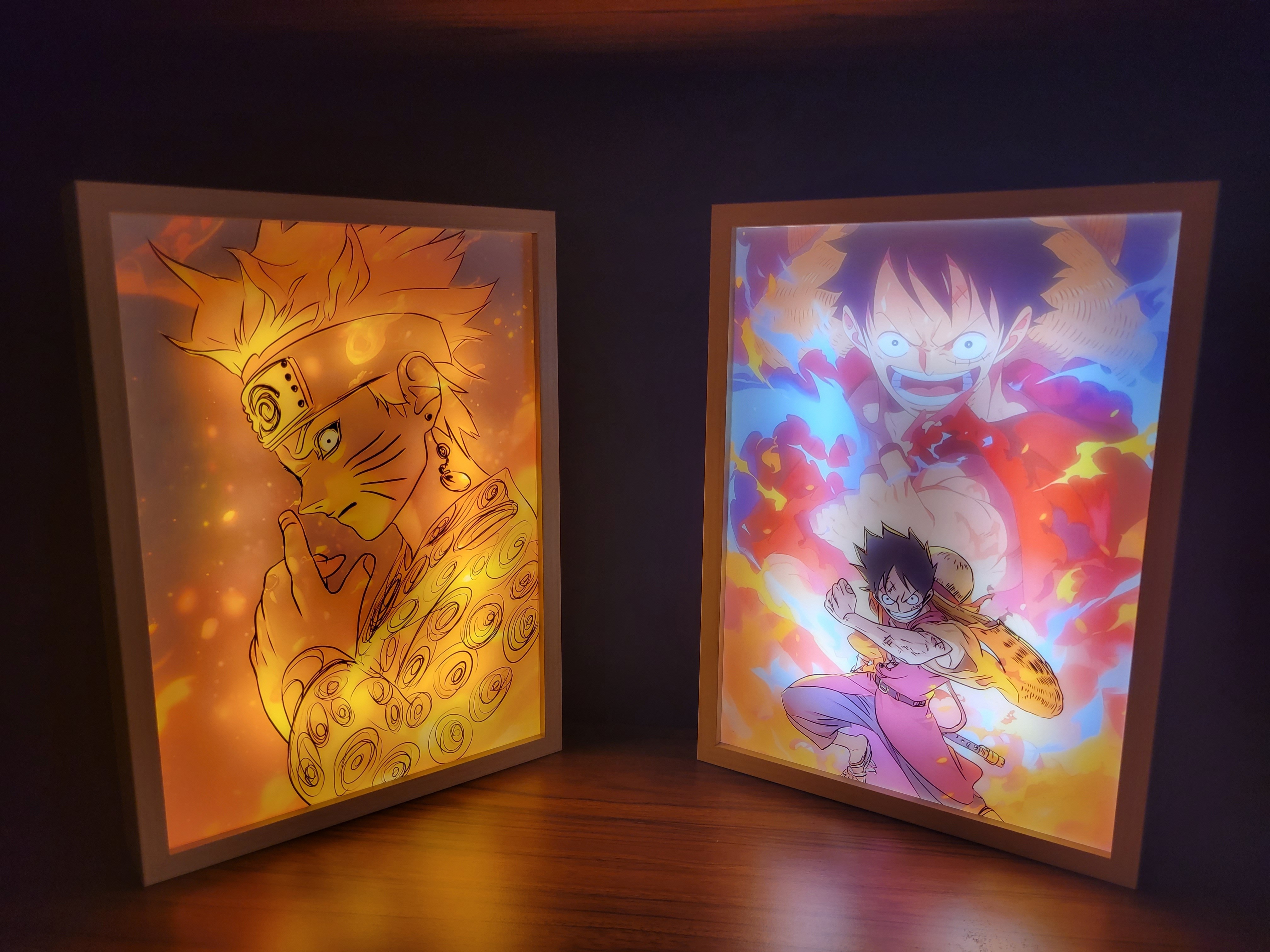 Lighting up paintingManga Style Ins Tricolor The One Piece Poster Led Strips Lighted Anime Light Box Art Painting With Gift Box