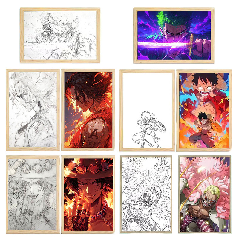 Lighting up paintingManga Style Ins Tricolor The One Piece Poster Led Strips Lighted Anime Light Box Art Painting With Gift Box