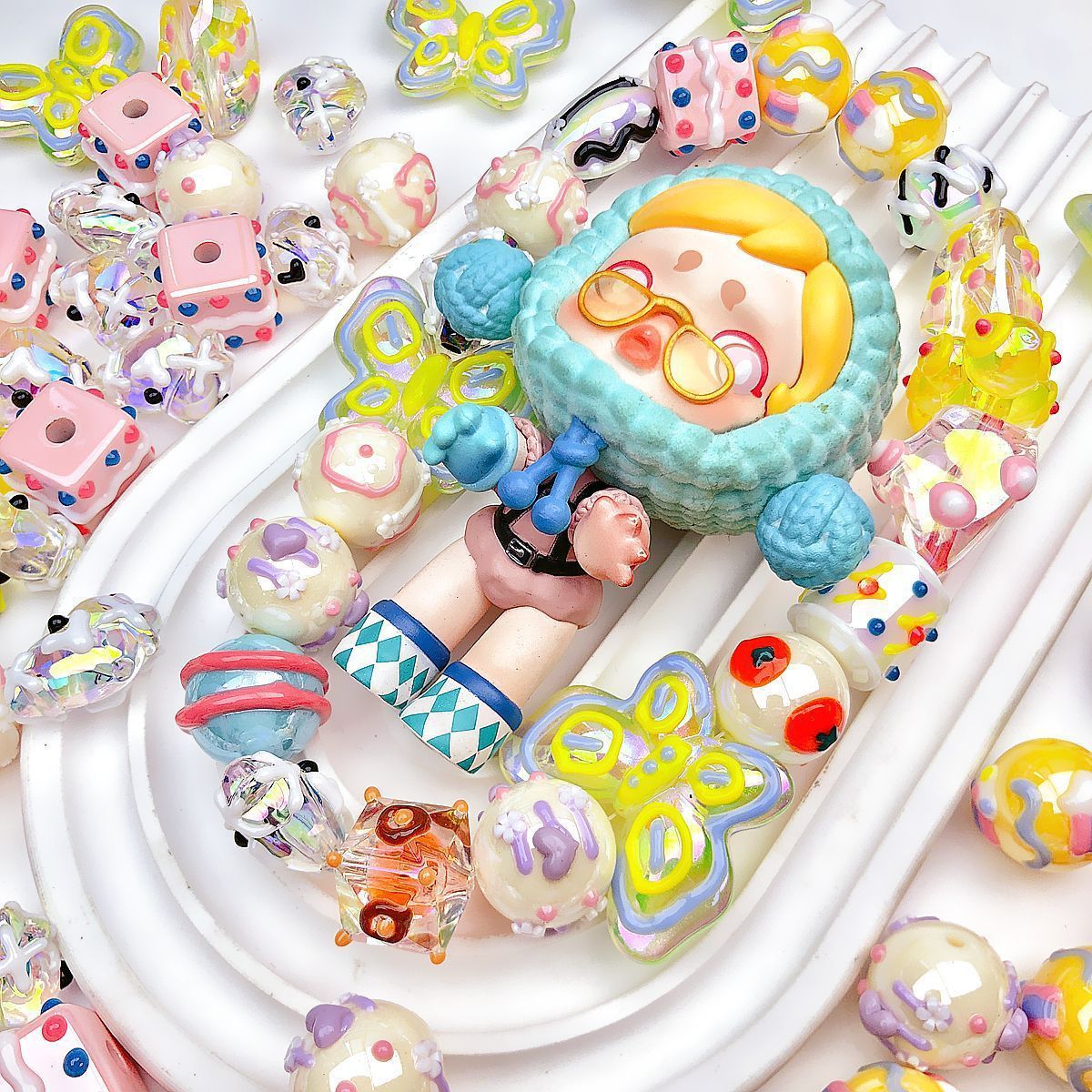 Factory Wholesale 2024 Custom DIY Crybaby SP POPBEAN Character Mixed Color Hand Painted Acrylic Ceramic Beads For Jewelry Making