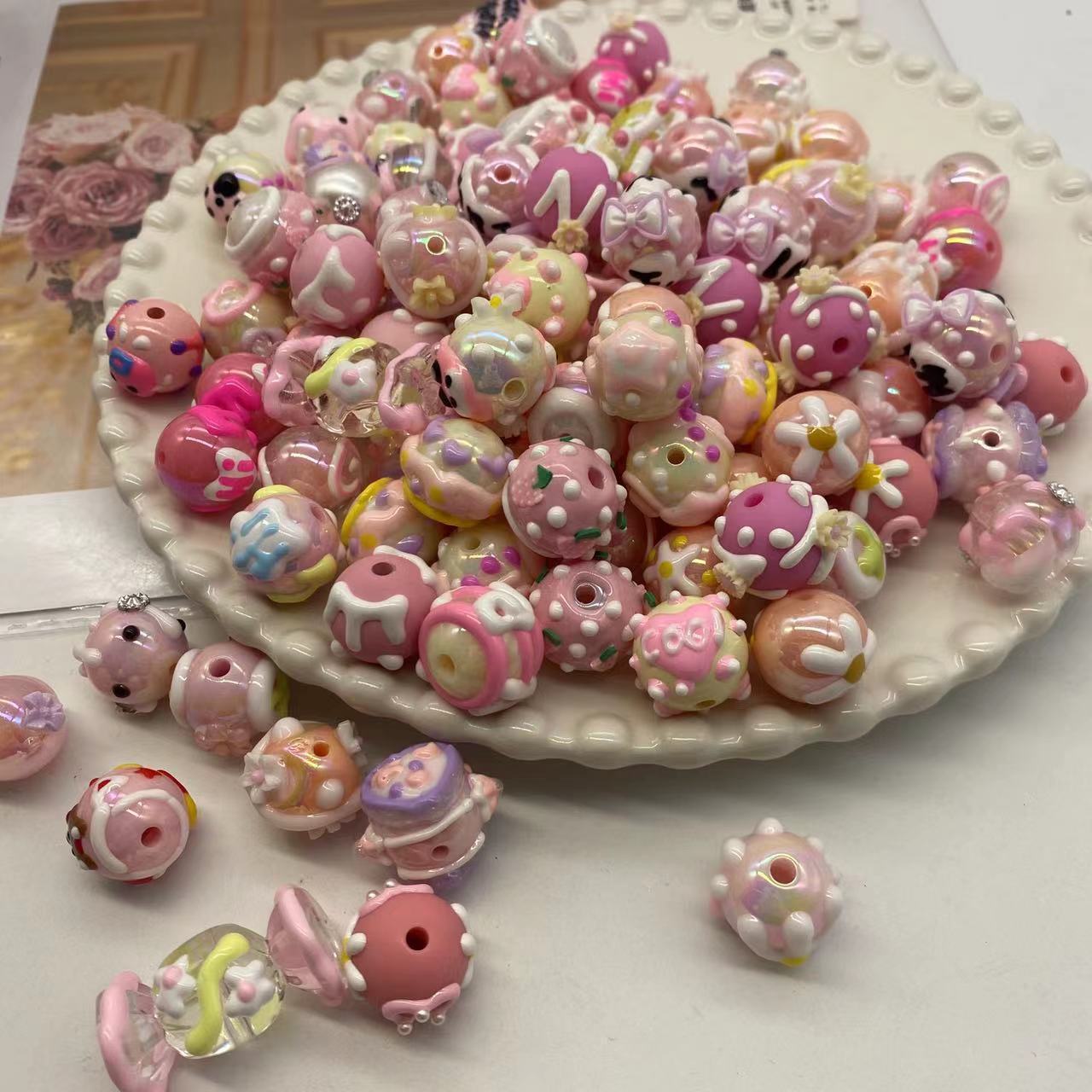 Factory Wholesale 2024 Custom DIY Crybaby SP POPBEAN Character Mixed Color Hand Painted Acrylic Ceramic Beads For Jewelry Making