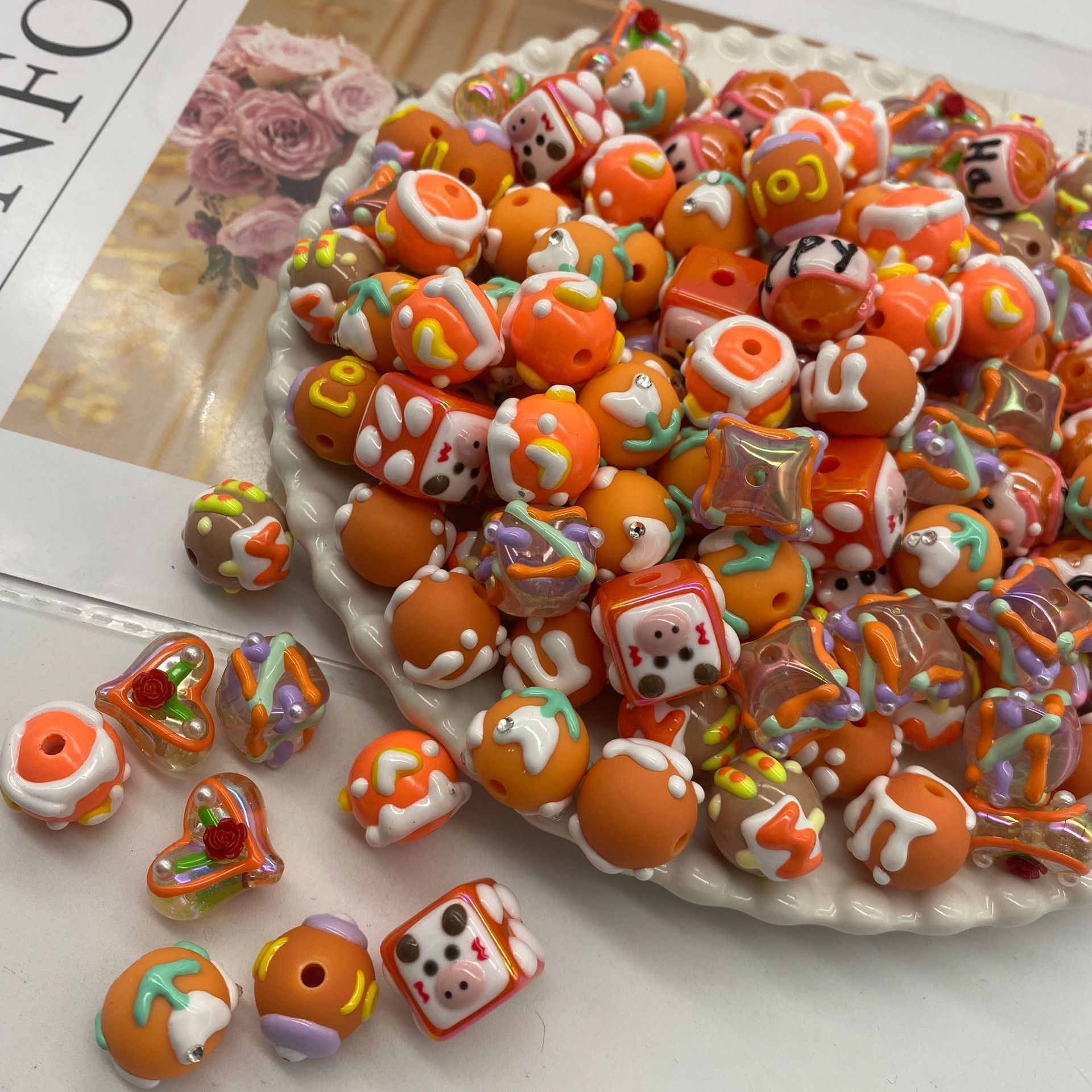 Factory Wholesale 2024 Custom DIY Crybaby SP POPBEAN Character Mixed Color Hand Painted Acrylic Ceramic Beads For Jewelry Making