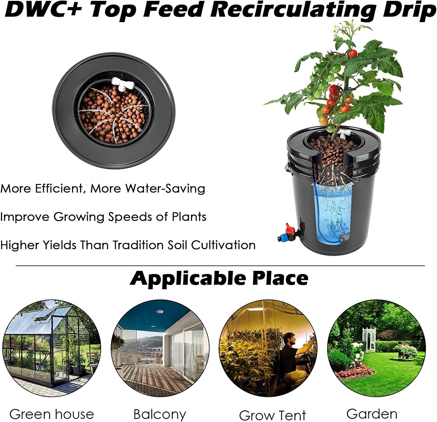 Hydroponic Bucket System Recirculating Top Feed Drip Hydroponics Growing System 5 Gallon Deep Water Culture Bucket System Kit