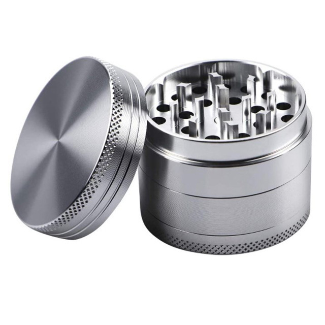 Custom logo metal stainless steel 50mm 4 piece layers 55mm 63mm zinc alloy mini black hand herb grinders crusher smoking herbal