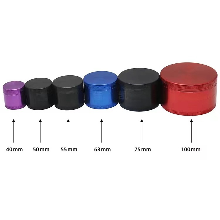 Custom logo metal stainless steel 50mm 4 piece layers 55mm 63mm zinc alloy mini black hand herb grinders crusher smoking herbal