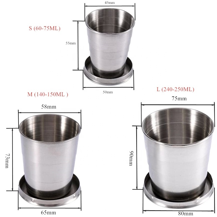 Wholesale whiskey Telescopic Collapsible mug Stainless Steel Shot Glass metal collapsible cup with keychain