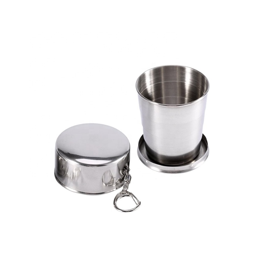 Wholesale whiskey Telescopic Collapsible mug Stainless Steel Shot Glass metal collapsible cup with keychain