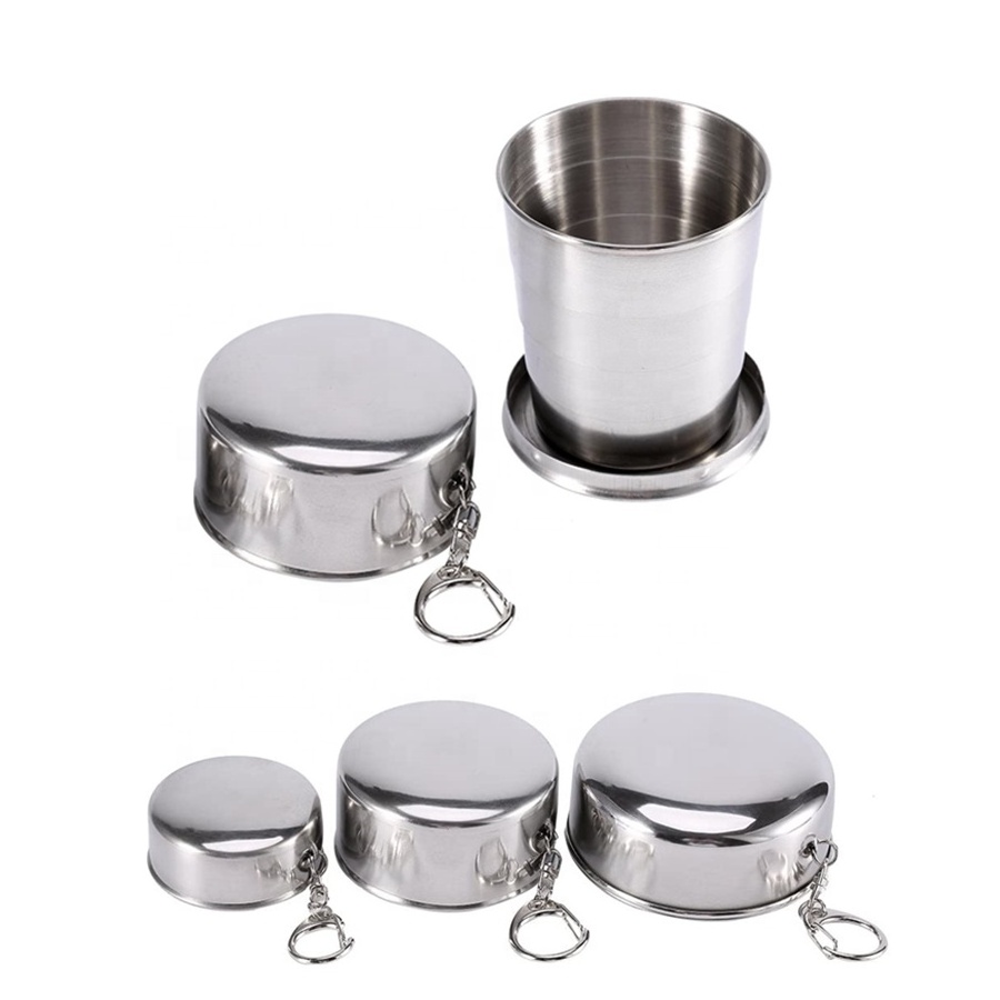 Wholesale whiskey Telescopic Collapsible mug Stainless Steel Shot Glass metal collapsible cup with keychain