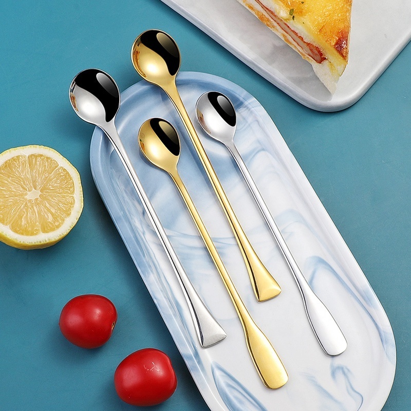 Stainless Steel Long Handle Teaspoons Stirring Tea Coffee Spoon Ice Cream Spoon Bar Drink Cocktail Mixing Spoon