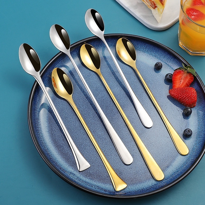 Stainless Steel Long Handle Teaspoons Stirring Tea Coffee Spoon Ice Cream Spoon Bar Drink Cocktail Mixing Spoon