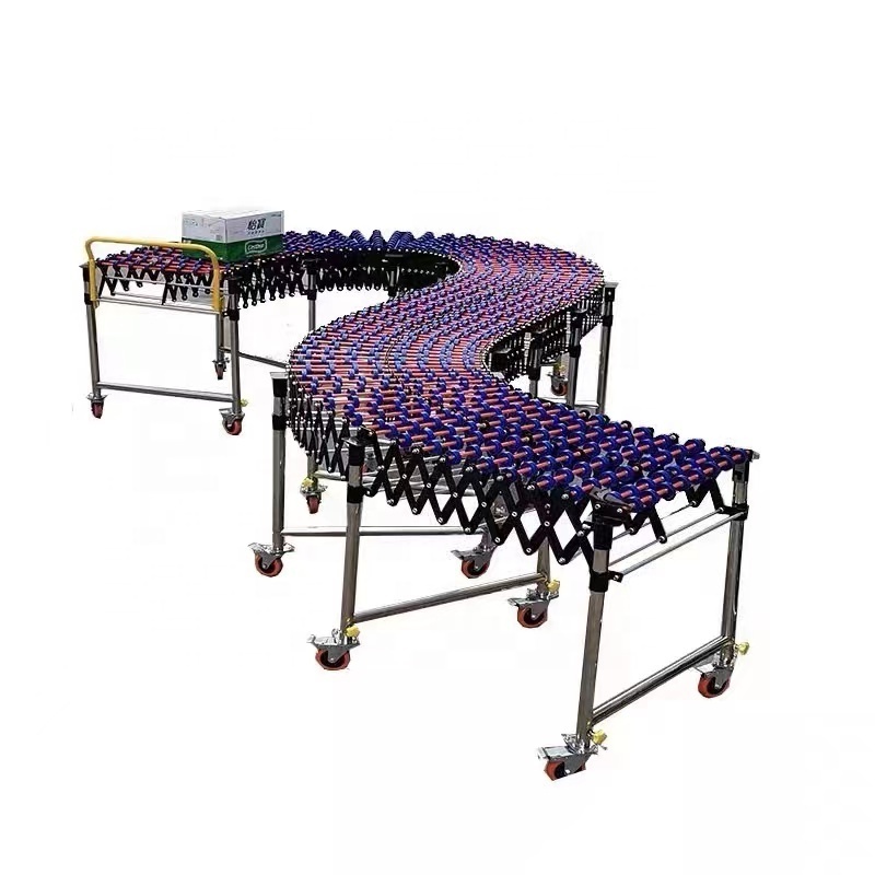 Gravity Flexible Skate wheel Conveyor Stainless steel support leg Telescopic Roller Conveyor