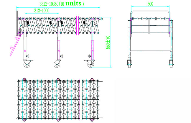 Gravity Flexible Skate wheel Conveyor Stainless steel support leg Telescopic Roller Conveyor