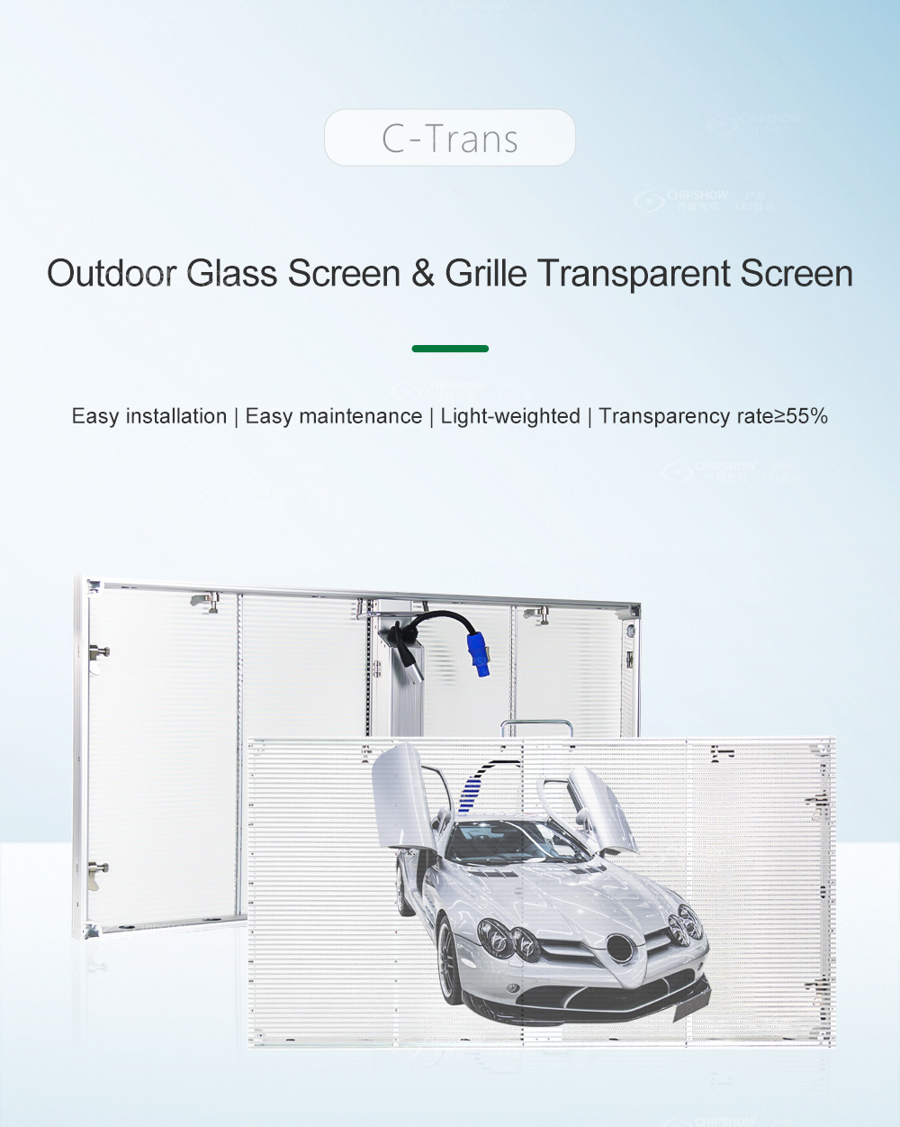 P2.8x5.6 1000x500mm High Quality Shopping Mall Advertising Mesh Curtain Glass Display Transparent LED Screen