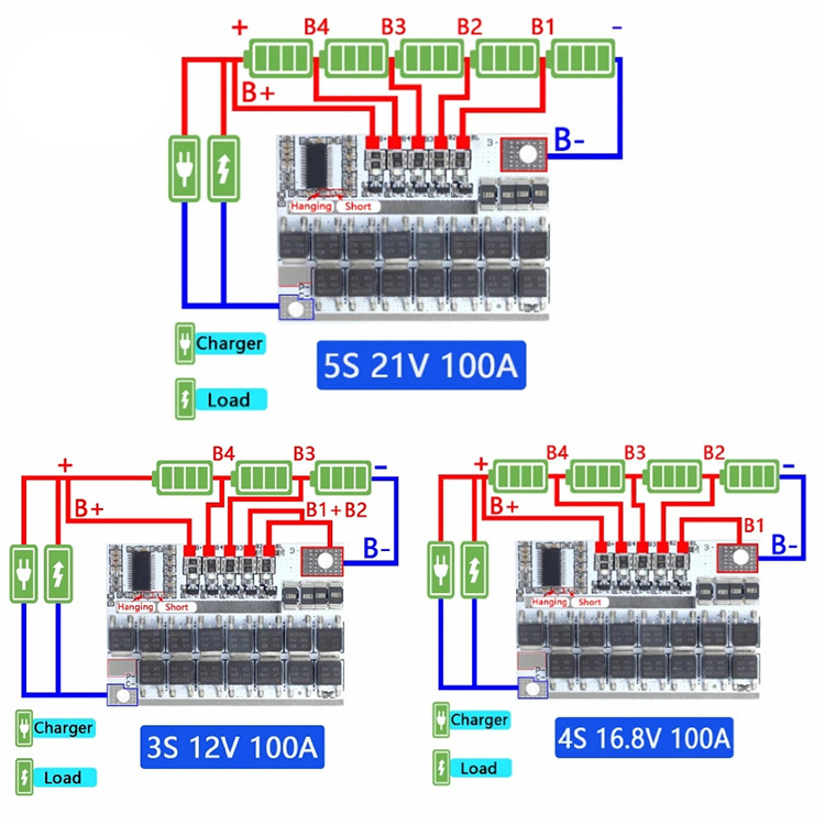 3s/4s/5s Bms 12v 16.8v 21v 3.7v 100a Li-ion Lmo Ternary Lithium Battery Protection Circuit Board Li-polymer Balance Charging