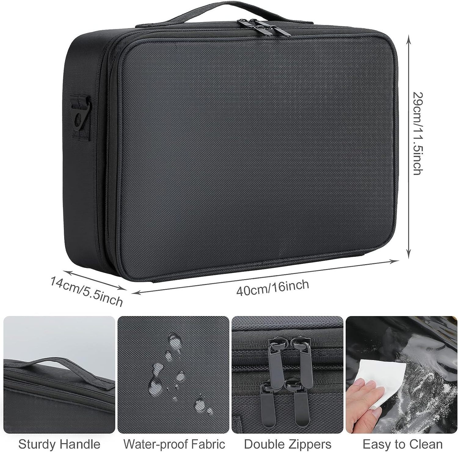 Large Capacity Makeup Case 3 Layers Cosmetic Organizer Brush Bag Makeup Train Case Oxford Suitcase Makeup Solid Zipper CN;GUA