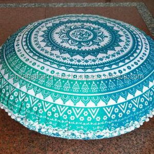 Fair Trade Cotton Embroidered Seat Cushion Meditation Yoga Pillow Polyester Viscose Filled Round Floor Cushion